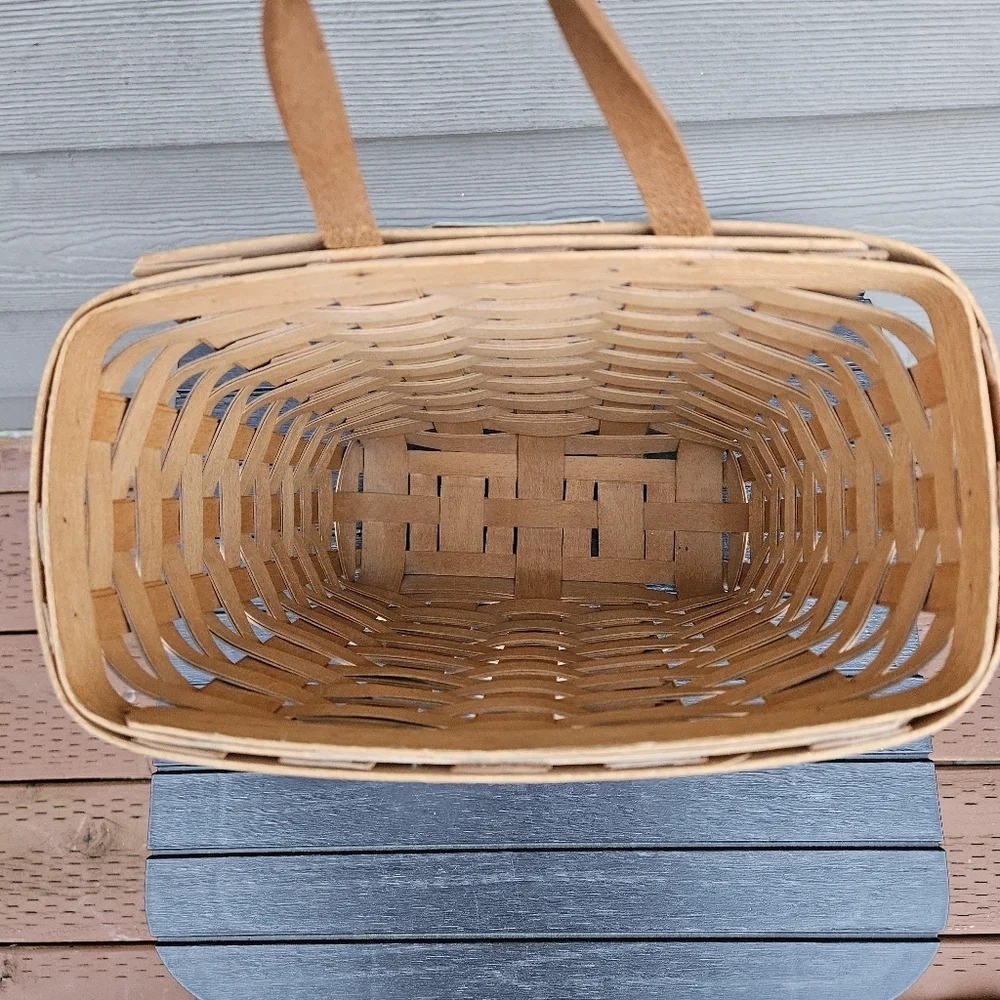 1995 Longaberger Handwoven Hanging Tall Key Mail Basket Leather Strap Vintage